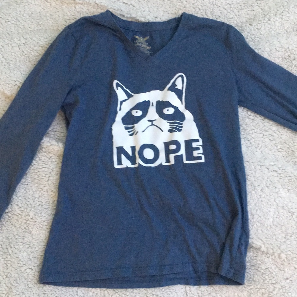 Blue Grumpy Cat Nope Shirt Size 13/14